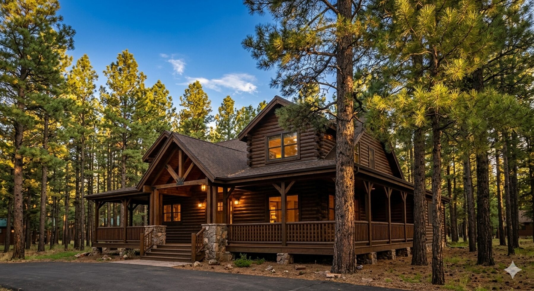 A log home in the pines in Pinetop-Lakeside, the kind of White Mountains home Arc Property Services repairs and remodels.