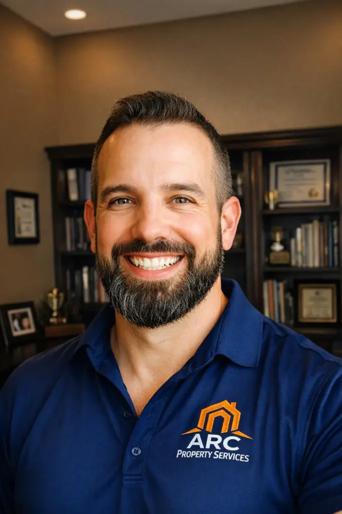 Jonathon Kern smiling in an Arc Property Services shirt.